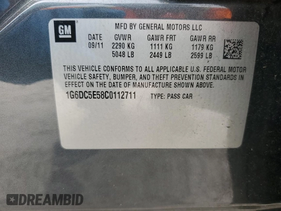 2012 Cadillac CTS with VIN 1G6DC5E58C0112711, listed as a Copart auction lot 56588975 with 108,351 mi miles and Clean Title. Bid and sale history available at DreamBid. Image 12.