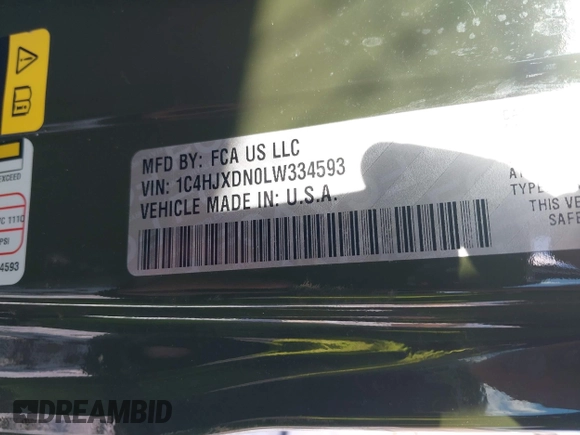 2020 Jeep Wrangler Unlimited Sport S с VIN 1C4HJXDN0LW334593, выставлен на аукционе IAAI как лот 41044612 с пробегом 58 165 миль миль и . История ставок и продаж доступна на DreamBid. Изображение 9.