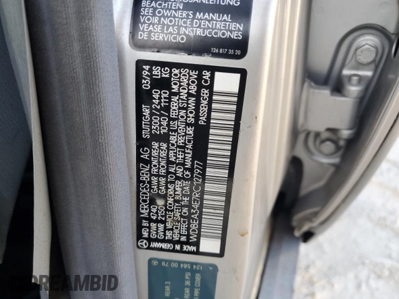 1994 Mercedes-Benz 400 E with VIN WDBEA34E7RC127977, listed as a Copart auction lot 75604314 with Not Provided miles and Non Repairable. Bid and sale history available at carsss.com. Image 13.