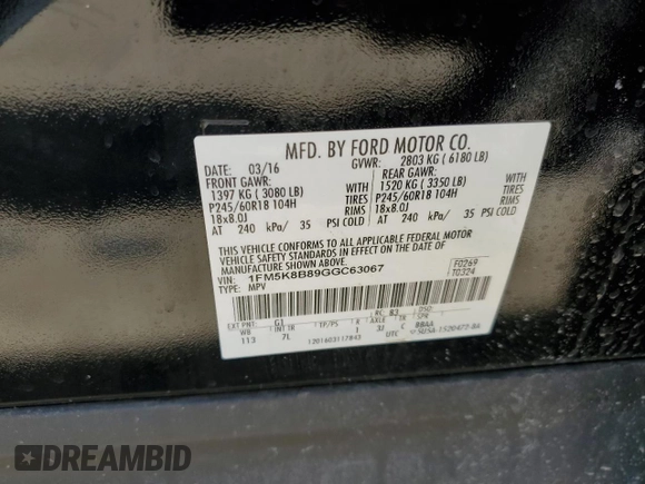 2016 Ford Explorer with VIN 1FM5K8B89GGC63067, listed as a Copart auction lot 48968835 with Not provided miles and Salvage title. Bid and sale history available at DreamBid. Image 13.