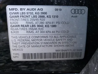 2020 Audi SQ5 Premium Plus with VIN WA1B4AFY7L2018496, listed as a Copart auction lot 42581995 with 63,017 mi miles and Salvage Title. Bid and sale history available at carsss.com. Image 14.
