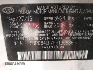 2017 Hyundai Elantra Limited with VIN 5NPD84LF7HH139686, listed as a IAAI auction lot 41661664 with 149,677 mi miles and . Bid and sale history available at DreamBid. Image 9.