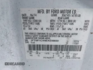 2014 Ford F-150 XL with VIN 1FTMF1CM4EKE98669, listed as a IAAI auction lot 41927986 with 133,246 mi miles and . Bid and sale history available at DreamBid. Image 9.