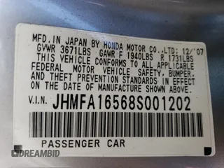 2008 Honda Civic LX with VIN JHMFA16568S001202, listed as a Copart auction lot 54562225 with 117,344 mi miles and Salvage Title. Bid and sale history available at DreamBid. Image 13.
