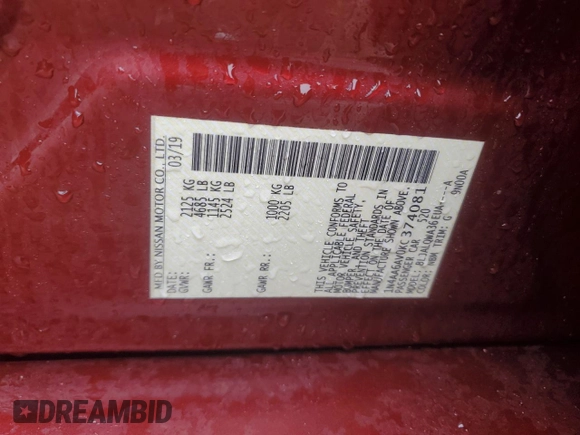 2019 Nissan Maxima S z VIN 1N4AA6AV0KC374081, wystawiony jako Copart lot #43720165 z przebiegiem 98 687 mil mil oraz Szkoda całkowita • Salvage title. Historia ofert i sprzedaży dostępna na DreamBid. Obrazek 13.