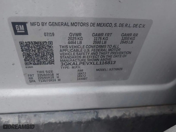 2020 GMC Terrain SLT with VIN 3GKALPEVXLL116813, listed as a IAAI auction lot 41140251 with 78,129 mi miles. Bid and sale history available at carsss.com. Image 9.