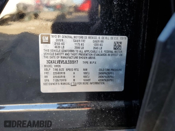 2018 GMC Terrain SLT with VIN 3GKALVEV5JL330917, listed as a Copart auction lot 81642254 with 78,852 mi miles and Salvage Title. Bid and sale history available at carsss.com. Image 13.