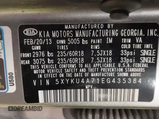 2014 Kia Sorento EX with VIN 5XYKU4A71EG435384, listed as a IAAI auction lot 41607160 with 143,622 mi miles and . Bid and sale history available at DreamBid. Image 9.