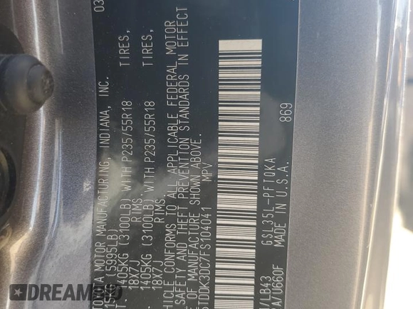 2015 Toyota Sienna Limited с VIN 5TDDK3DC7FS104041, выставлен на аукционе Copart как лот 62410335 с пробегом 112 755 миль миль и Списание • Salvage title. История ставок и продаж доступна на DreamBid. Изображение 14.