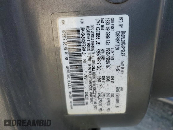 2002 Dodge Durango SLT z VIN 1B4HS48N32F220413, wystawiony jako Copart lot #41641555 z przebiegiem 157 194 mil mil oraz Szkoda całkowita • Salvage title. Historia ofert i sprzedaży dostępna na DreamBid. Obrazek 13.