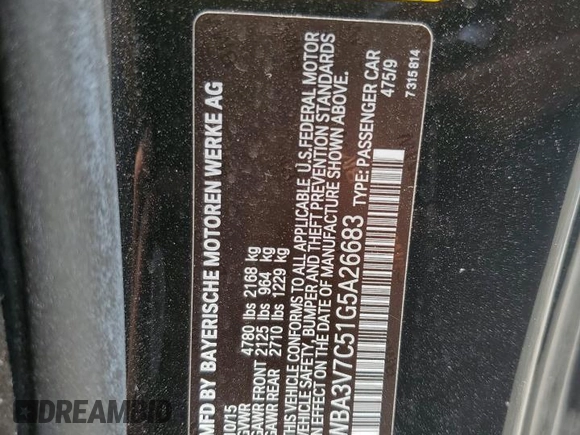 2016 BMW 4 Series 428i with VIN WBA3V7C51G5A26683, listed as a Copart auction lot 60555995 with 83,395 mi miles and Salvage title. Bid and sale history available at DreamBid. Image 12.
