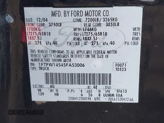 2005 Ford F-150 XLT with VIN 1FTPW14545FA53006, listed as a IAAI auction lot 42081302 with 168,721 mi miles. Bid and sale history available at carsss.com. Image 9.