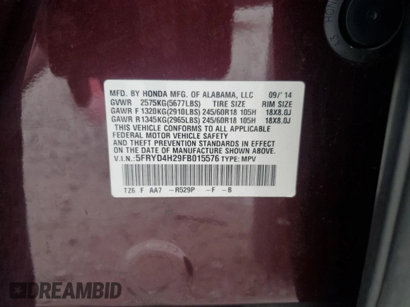 2015 Acura MDX with VIN 5FRYD4H29FB015576, listed as a Copart auction lot 63522315 with 66,884 mi miles and Salvage title. Bid and sale history available at DreamBid. Image 12.
