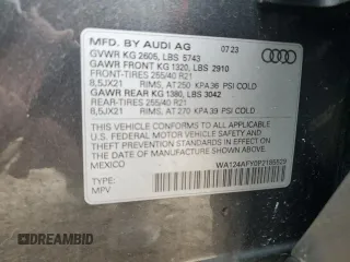 2023 Audi SQ5 Sportback Premium Plus with VIN WA124AFY0P2185529, listed as a Copart auction lot 85858434 with 14,976 mi miles and Salvage Title. Bid and sale history available at DreamBid. Image 14.