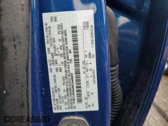 2022 Ford Escape SE с VIN 1FMCU9G64NUA49097, выставлен на аукционе Copart как лот 58494255 с пробегом 42 235 миль миль и Чистый • Clean title. История ставок и продаж доступна на DreamBid. Изображение 13.