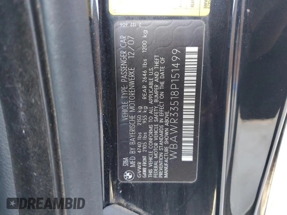 2008 BMW 3 Series 328i with VIN WBAWR33518P151499, listed as a Copart auction lot 46281635 with Not Provided miles and Salvage Title. Bid and sale history available at carsss.com. Image 14.