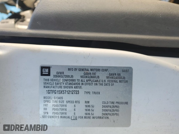 2007 GMC Savana Cargo Van with VIN 1GTFG15X571212723, listed as a Copart auction lot 88865375 with 138,095 mi miles and Non Repairable. Bid and sale history available at carsss.com. Image 13.