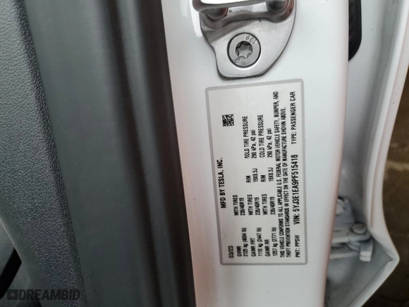 2023 Tesla Model 3 with VIN 5YJ3E1EA9PF515418, listed as a Copart auction lot 43785455 with 6,998 mi miles and Salvage Title. Bid and sale history available at carsss.com. Image 13.