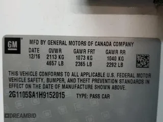 2017 Chevrolet Impala LT with VIN 2G1105SA1H9152015, listed as a Copart auction lot 51183235 with 146,724 mi miles and Salvage Title. Bid and sale history available at carsss.com. Image 14.