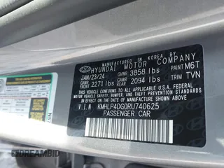 2024 Hyundai Elantra Limited with VIN KMHLP4DG0RU740625, listed as a IAAI auction lot 41684673 with 22,490 mi miles and . Bid and sale history available at DreamBid. Image 9.