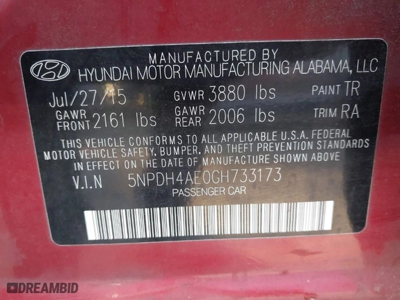 2016 Hyundai Elantra SE with VIN 5NPDH4AE0GH733173, listed as a IAAI auction lot 41134432 with 83,402 mi miles. Bid and sale history available at carsss.com. Image 9.