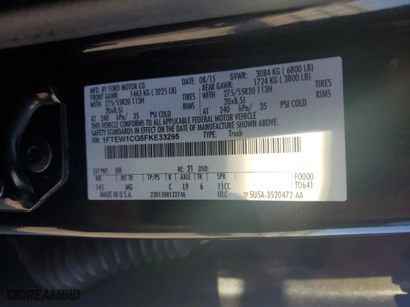2015 Ford F-150 XL with VIN 1FTEW1CG5FKE33295, listed as a Copart auction lot 88953855 with 163,665 mi miles and Salvage Title. Bid and sale history available at carsss.com. Image 12.