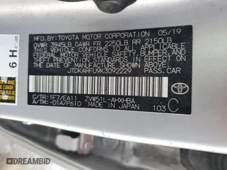 2019 Toyota Prius L Eco with VIN JTDKARFU9K3092229, listed as a Copart auction lot 53745625 with 256,135 mi miles and Non Repairable. Bid and sale history available at carsss.com. Image 13.
