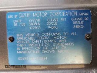 2008 Suzuki SX4 with VIN JS2YB413085110824, listed as a Copart auction lot 86763434 with 99,572 mi miles and Salvage Title. Bid and sale history available at carsss.com. Image 13.