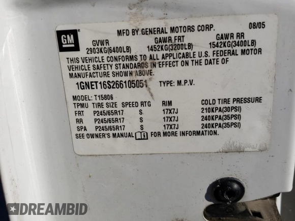 2006 Chevrolet TrailBlazer LS with VIN 1GNET16S266105051, listed as a Copart auction lot 79528534 with 223,228 mi miles and Salvage Title. Bid and sale history available at DreamBid. Image 15.