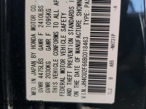 2011 Acura TSX with VIN JH4CU2F66BC018463, listed as a Copart auction lot 61601255 with 159,037 mi miles and Salvage title. Bid and sale history available at DreamBid. Image 12.