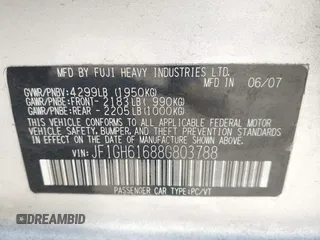 2008 Subaru Impreza i z VIN JF1GH61688G803788, wystawiony jako IAAI lot #42309465 z przebiegiem 186 524 mil mil oraz . Historia ofert i sprzedaży dostępna na DreamBid. Obrazek 9.