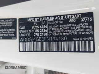 2015 Mercedes-Benz CLA 250 with VIN WDDSJ4GB0FN194180, listed as a IAAI auction lot 42126862 with 118,281 mi miles and . Bid and sale history available at DreamBid. Image 9.