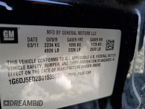 2011 Cadillac CTS Performance with VIN 1G6DJ5ED2B0153556, listed as a Copart auction lot 50429865 with Not Provided miles and Salvage Title. Bid and sale history available at DreamBid. Image 13.