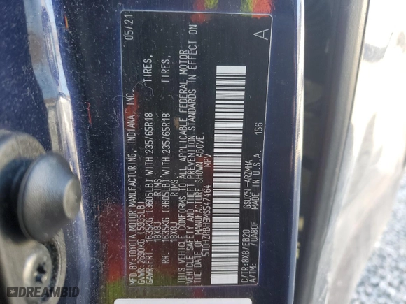 2021 Toyota Highlander XLE with VIN 5TDHZRBH9MS547464, listed as a Copart auction lot 47862555 with 51,396 mi miles and Salvage Title. Bid and sale history available at carsss.com. Image 16.