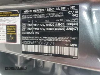 2018 Mercedes-Benz GLS 450 with VIN 4JGDF6EE0JB173171, listed as a Copart auction lot 42110844 with 80,119 mi miles and . Bid and sale history available at DreamBid. Image 15.