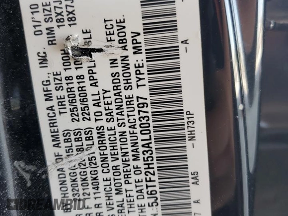 2010 Honda Accord Crosstour EX-L with VIN 5J6TF2H53AL003797, listed as a Copart auction lot 68857484 with 221,977 mi miles and Salvage Title. Bid and sale history available at carsss.com. Image 15.