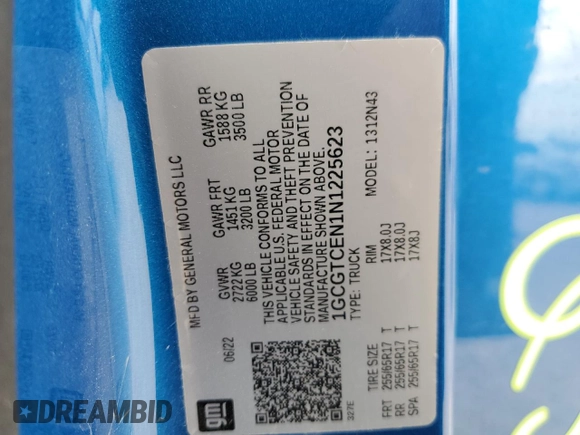 2022 Chevrolet Colorado 4WD LT with VIN 1GCGTCEN1N1225623, listed as a Copart auction lot 47280025 with 56,422 mi miles and Salvage Title. Bid and sale history available at carsss.com. Image 12.