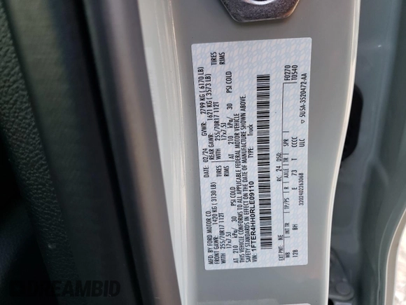 2024 Ford Ranger XLT with VIN 1FTER4HH0RLE09110, listed as a Copart auction lot 42250995 with 11,956 mi miles and Salvage Title. Bid and sale history available at carsss.com. Image 14.
