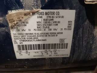 2020 Ford Explorer ST with VIN 1FM5K8GC7LGB63945, listed as a IAAI auction lot 41433085 with Not Provided miles. Bid and sale history available at carsss.com. Image 9.