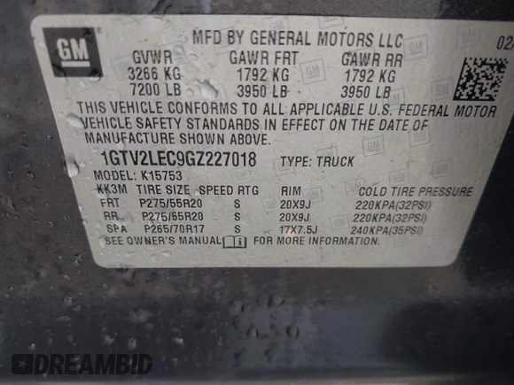 2016 GMC Sierra 1500 with VIN 1GTV2LEC9GZ227018, listed as a IAAI auction lot 41970128 with 72,107 mi miles and . Bid and sale history available at carsss.com. Image 9.