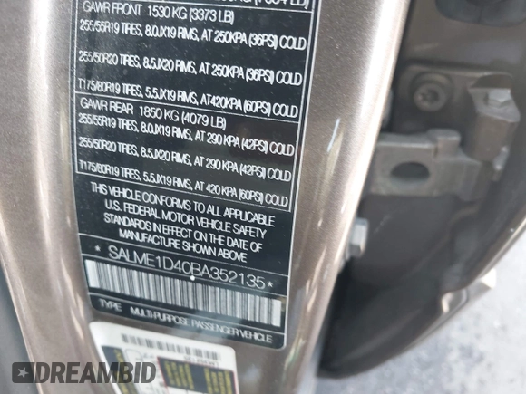 2011 Land Rover Range Rover HSE z VIN SALME1D40BA352135, wystawiony jako IAAI lot #42544691 z przebiegiem 225 638 mil mil oraz . Historia ofert i sprzedaży dostępna na DreamBid. Obrazek 9.