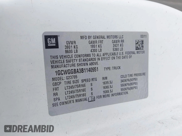 2011 Chevrolet Express Cargo with VIN 1GCWGGBA3B1140951, listed as a IAAI auction lot 42093707 with 343,603 mi miles and . Bid and sale history available at DreamBid. Image 9.