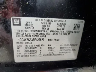 2015 Chevrolet Silverado 3500HD LT with VIN 1GC4KZC83FF122570, listed as a Copart auction lot 85655754 with 302,801 mi miles and Salvage Title. Bid and sale history available at DreamBid. Image 12.