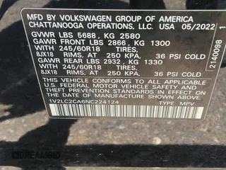 2022 Volkswagen Atlas SE with VIN 1V2LC2CA6NC224124, listed as a IAAI auction lot 42153826 with 49,551 mi miles and . Bid and sale history available at DreamBid. Image 9.