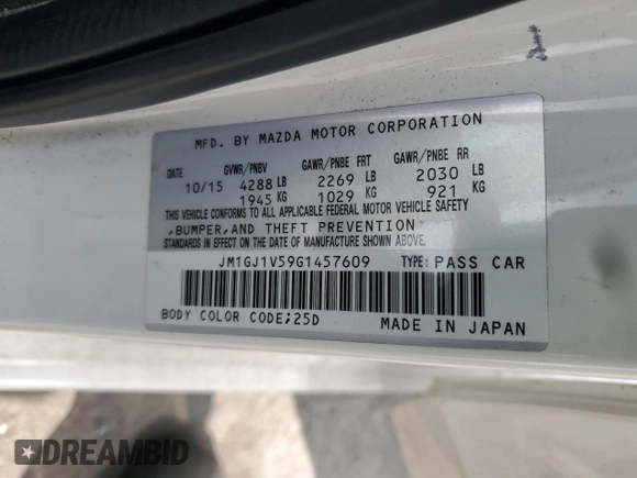 2016 Mazda 6 i Touring with VIN JM1GJ1V59G1457609, listed as a Copart auction lot 53636515 with 159,372 mi miles and Salvage Title. Bid and sale history available at carsss.com. Image 12.