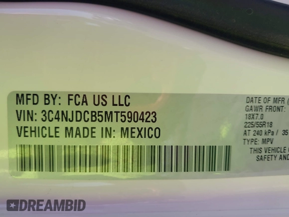2021 Jeep Compass Limited с VIN 3C4NJDCB5MT590423, выставлен на аукционе IAAI как лот 42663797 с пробегом 59 872 миль миль и . История ставок и продаж доступна на DreamBid. Изображение 9.