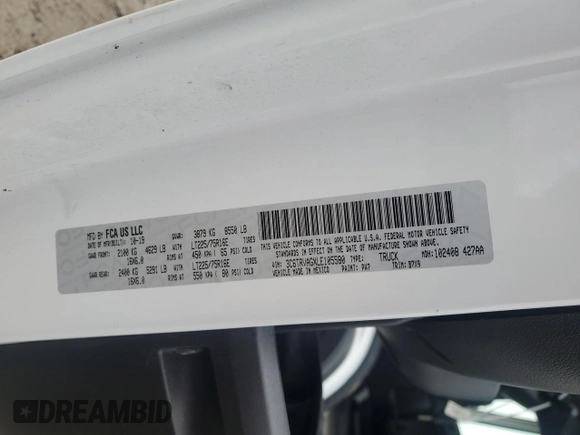 2020 Ram ProMaster Cargo with VIN 3C6TRVAGXLE105580, listed as a Copart auction lot 86337274 with 74,676 mi miles and Salvage Title. Bid and sale history available at DreamBid. Image 14.