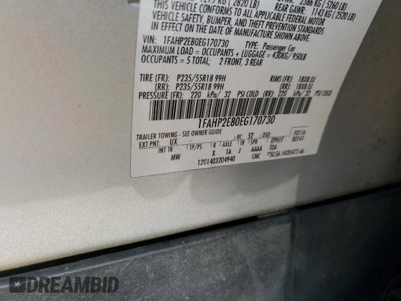 2014 Ford Taurus SEL with VIN 1FAHP2E80EG170730, listed as a Copart auction lot 52203755 with 0 mi miles and Salvage Title. Bid and sale history available at carsss.com. Image 15.