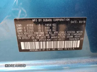2018 Subaru Impreza Special Sports z VIN 4S3GKAM61J3618621, wystawiony jako Copart lot #50636275 z przebiegiem 54 285 mil mil oraz Szkoda całkowita • Salvage title. Historia ofert i sprzedaży dostępna na DreamBid. Obrazek 13.