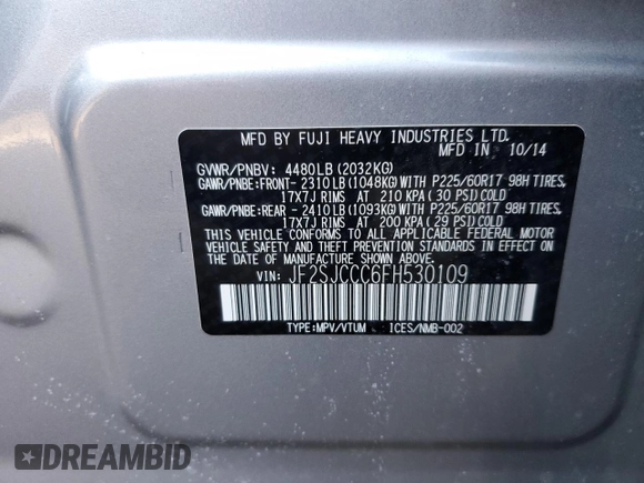 2015 Subaru Forester 2.5i Premium with VIN JF2SJCCC6FH530109, listed as a Copart auction lot 47270865 with 176,273 mi miles and Clean Title. Bid and sale history available at carsss.com. Image 14.